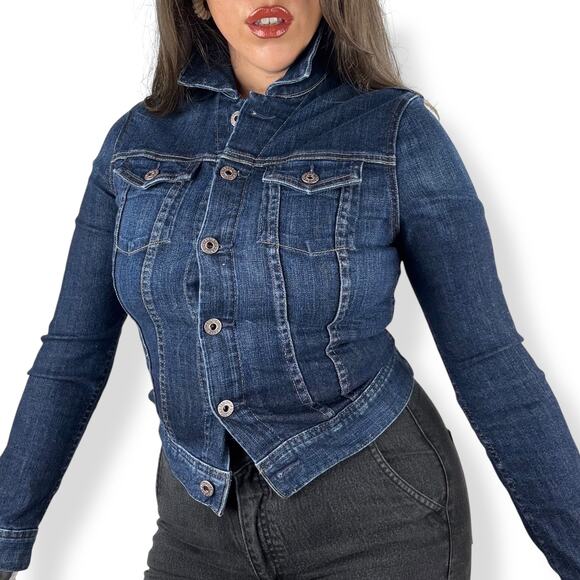 AG ADRIANO GOLDSCHMIED dark blue fitted denim jacket with stretch made in USA